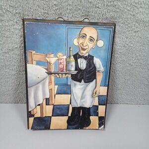 Will Rafuse Emile Decoupage Wall Art‎ Plaque Waiter Bistro Decor 10x7.5 2003